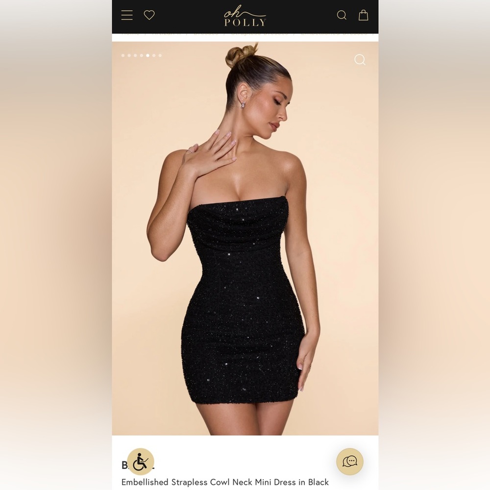 Embellished Strapless Cowl Neck Mini Dress in Black